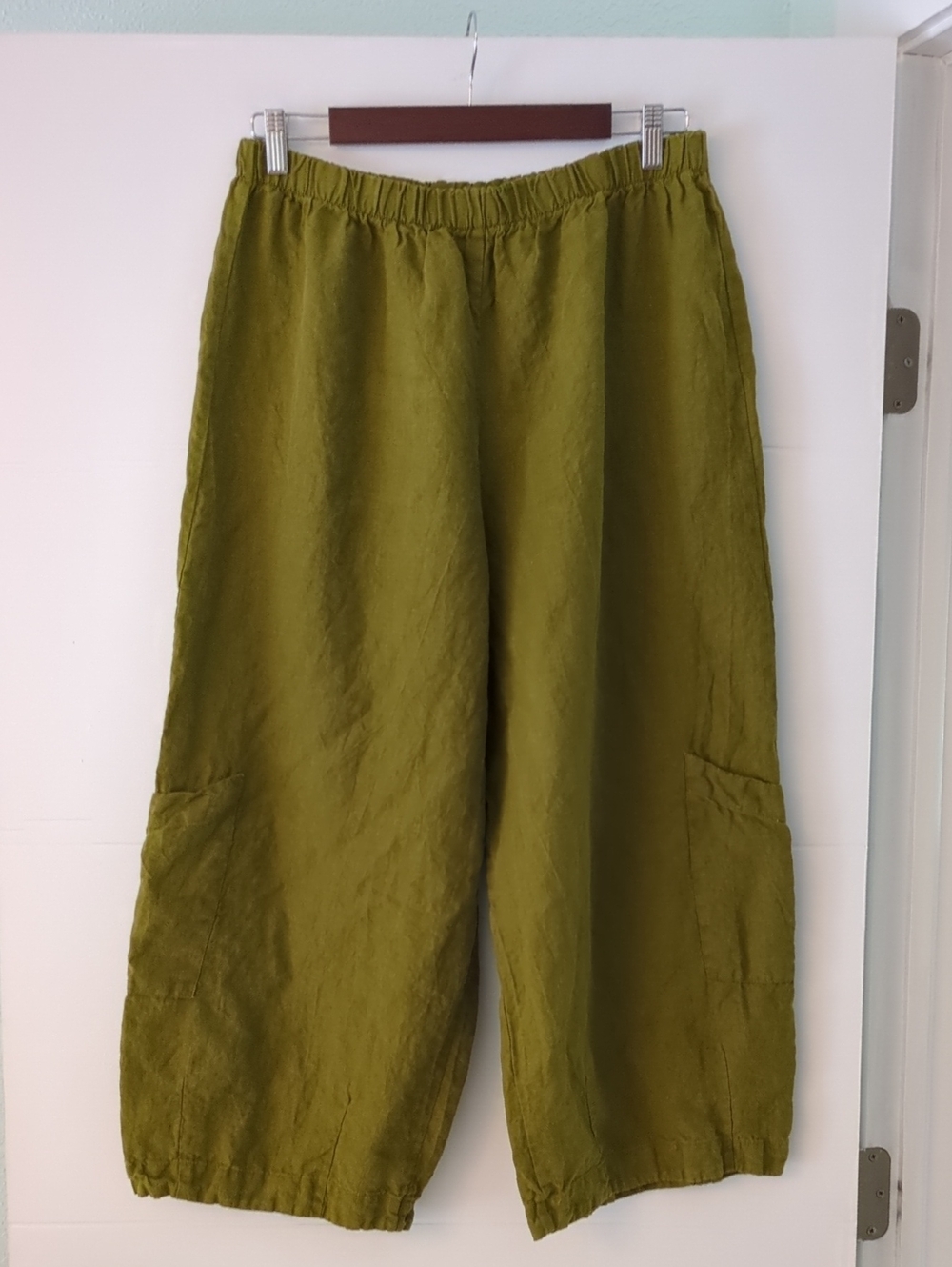 Bryn Walker Lantern Green Women's Relaxed Linen Pants Sz M Boho Lagenlook